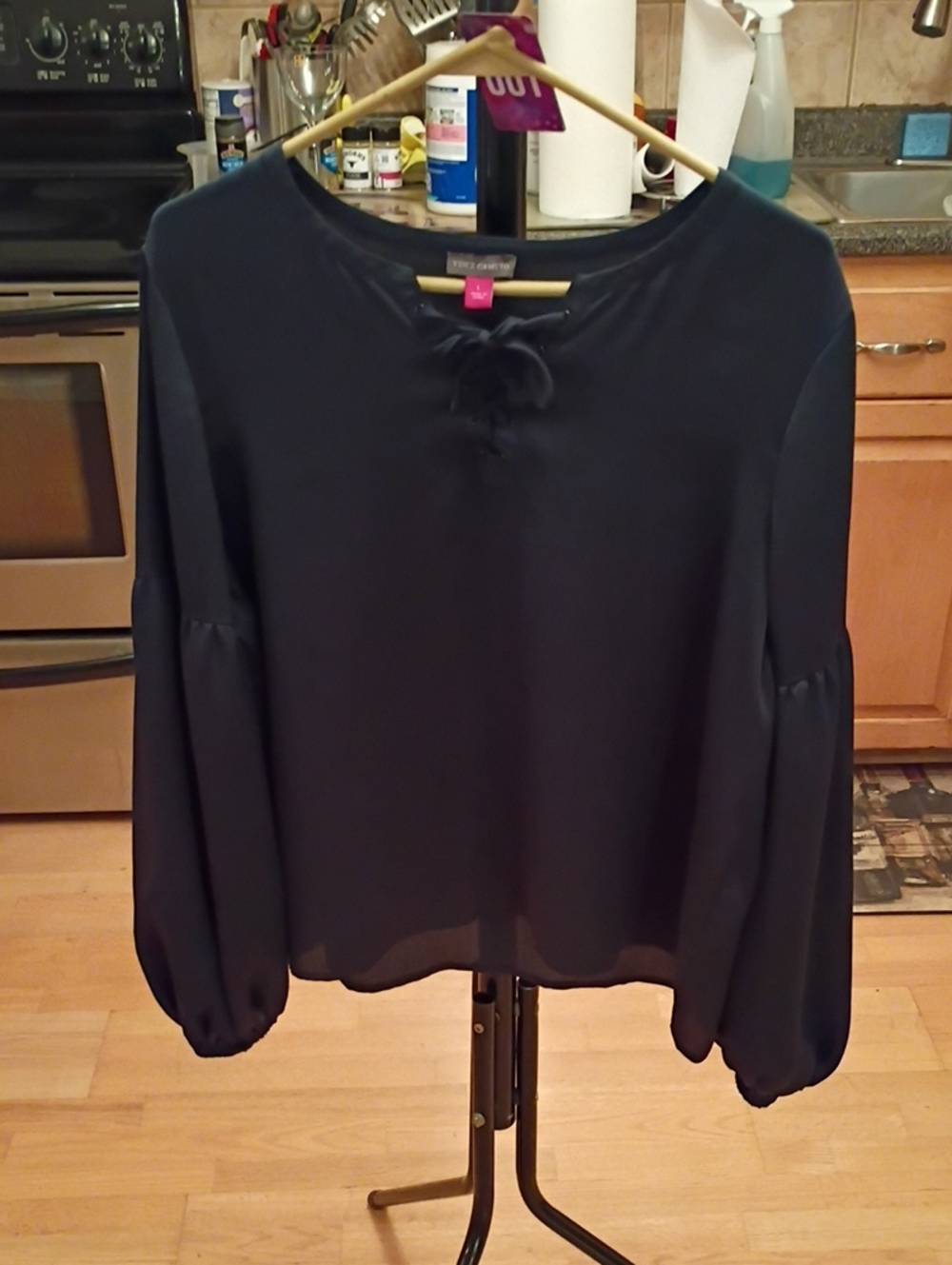 Vince Camuto Navy Lace-Up Peasant Blouse